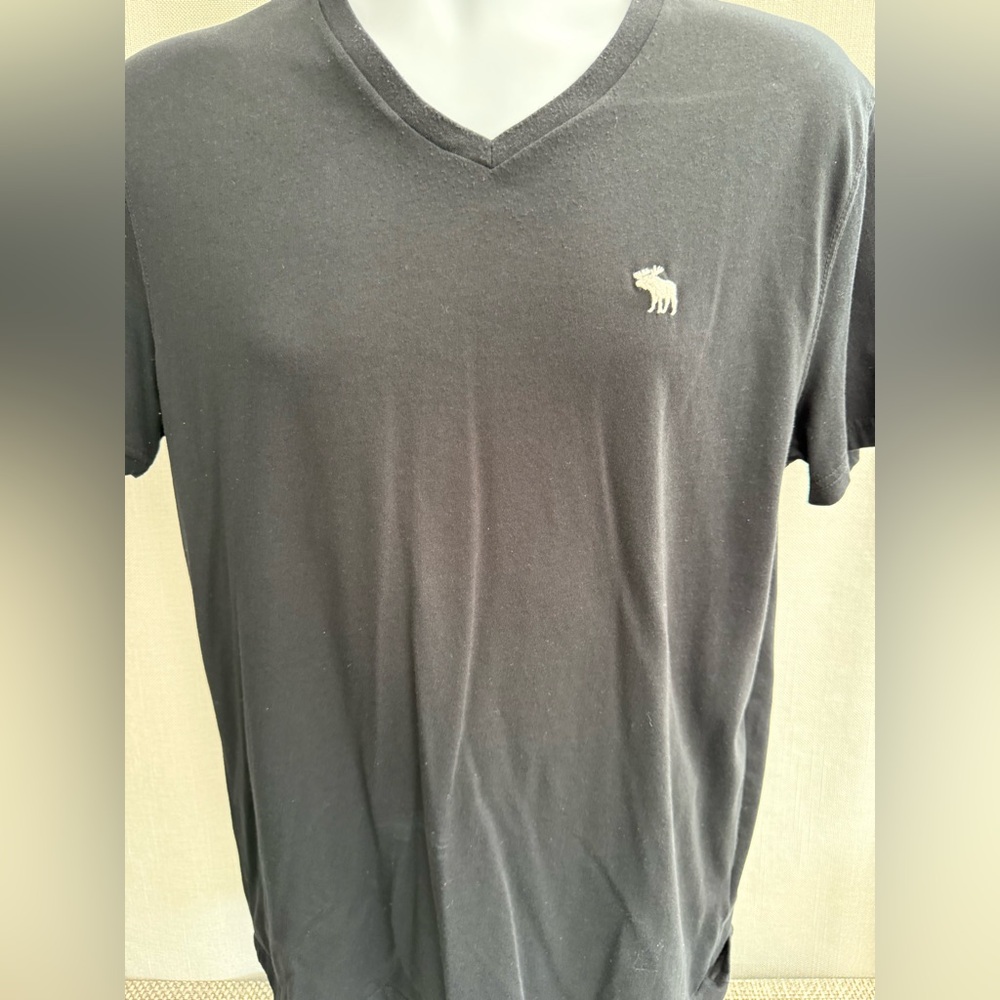 Abercrombie & Fitch Black V-Neck Tee with Small Moose Logo